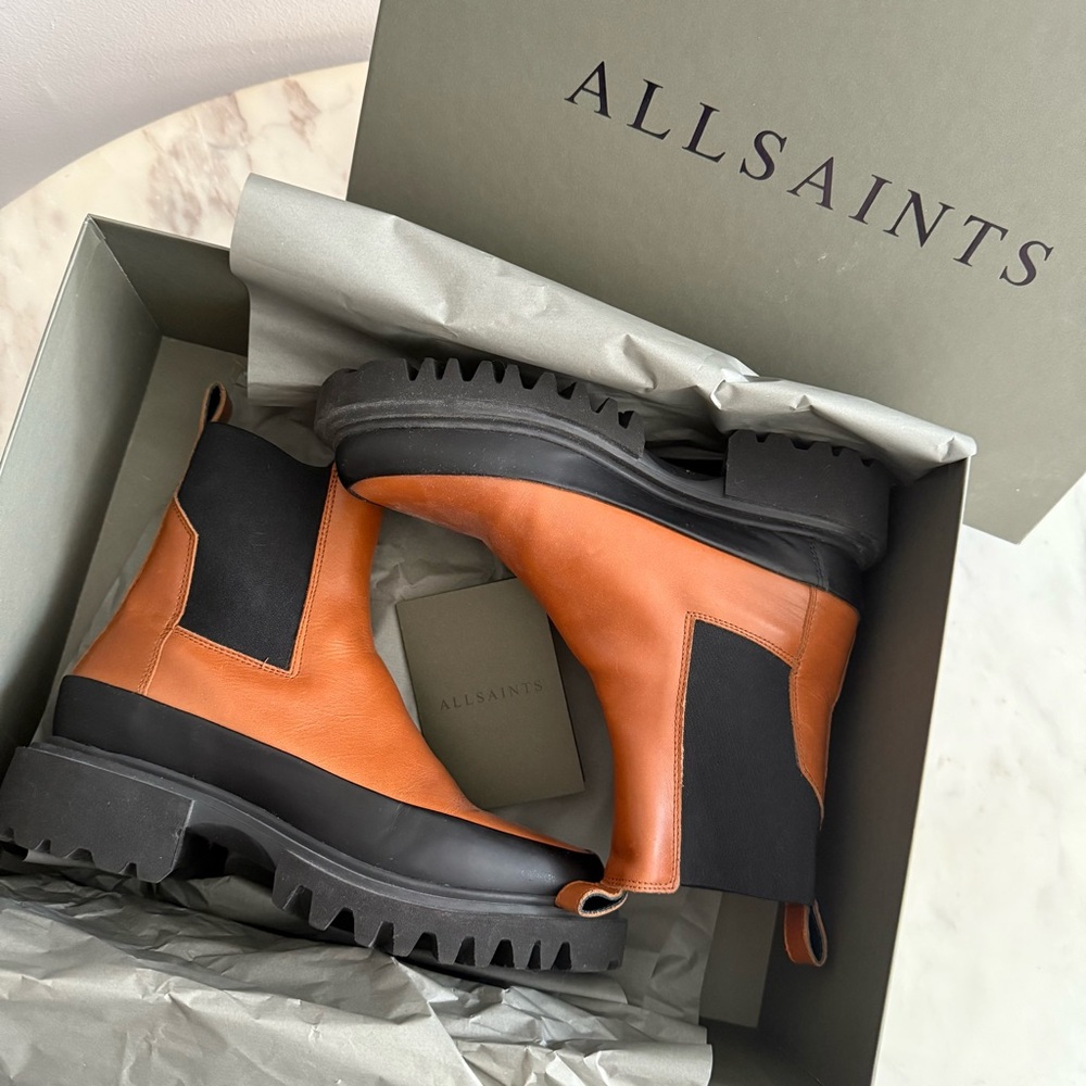 All Saints Orange and Black Ankle Boots
